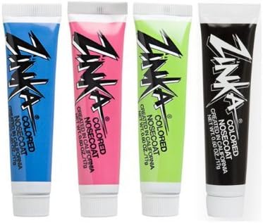 Zinka Colored Sunblock Zinc Waterproof Nosecoat 4 Pack Bundle .6oz Tube - Blue/Pink/Green/Black