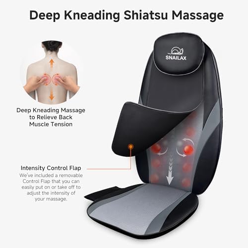 Snailax Neck and Back Massager with Heat Massage Chair Pad Back Massager for Pain Relief Deep Tissue Chair Massage Pad with 10 Deep Kneading Nodes for Office Home Gifts for DadMom