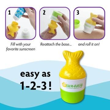 Sun-Easy Sunscreen Applicator Refillable Roll-On with Sponge for Kids and Babies Fun Fast and Mess-Free application Holds 100 ml 2-pack