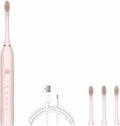 Electric Toothbrush for Adults Rechargeable Cordless Power Toothbrush with 6 Modes 4 Brush Heads 2-Min Timer Electric Tooth Brush Adult Black White Pink (Pink 1 Handle 4 Heads)
