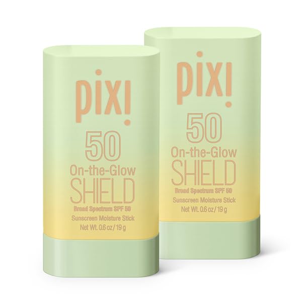Pixi Beauty On-the-Glow SHIELD SPF 50 2-pack | Lightweight &amp Ultra-Hydrating Sunscreen Stick for Everyday Use | No White Cast | Travel Size Vegan &amp Paraben-Free | 2x 0.6oz/19g