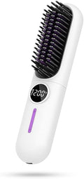 Cordless Hair Straightener Portable Travel Straightening Brush USB Rechargeable Mini Hot Ionic Straightener Comb for Women Fast Heating with 7 Temperature Adjustment (White)