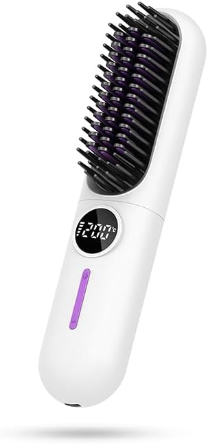Cordless Hair Straightener Portable Travel Straightening Brush USB Rechargeable Mini Hot Ionic Straightener Comb for Women Fast Heating with 7 Temperature Adjustment (White)