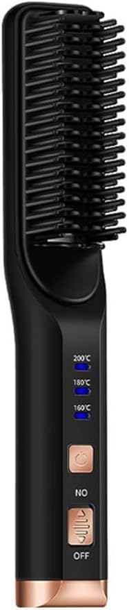Heating Straight Hair Brush Fast Styling Portable Wireless Hair Flat Irons Straightening Comb USB Rechargebattery (Color : Black)