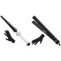 HOT TOOLS Professional Nano Ceramic Extra Long Tapered Curling Iron for Shiny Curls 3/4 to 1 1/4 in &amp Hot Tools Pro Artist Black Gold Evolve Ionic Salon Hair Flat Iron | Long-Lasting Finish
