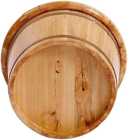 Foot TubHome Solid Cypress Wood Acupuncture Points Massage Foot Basin Foot Spa Wooden Tub with Cover Foot Bath Soaking Tub Movable Universal Wheel