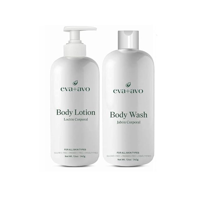 Eva+Avo Body Lotion + Body Wash Duo with Avocado Hydrating and Nourishing Treatment for Dry Dehydrated or Sensitive Skin Moisture-Rich and Restorative Solution for Soft Smooth and Radiant Skin
