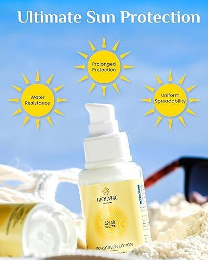 Bio.ever Sunscreen Lotion SPF 50 UVA UVB Blue Light Protection Prevents Tanning Hydrates &amp Nourishes Water Resistant