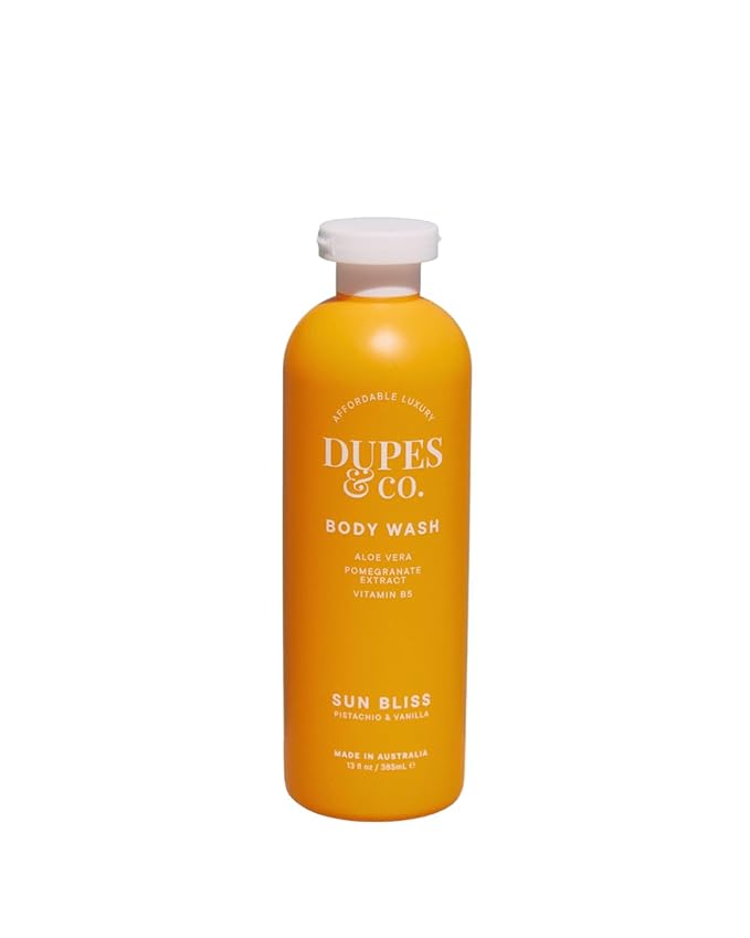 Dupes &amp Co. Sun Bliss Body Wash 13 fl oz Nourishing Aloe Vera Pomegranate Extract &amp Vitamin B5 – Cleanses &amp Hydrates – Creamy Pistachio Almond Sweet Jasmine &amp Sandalwood Scent – Mad