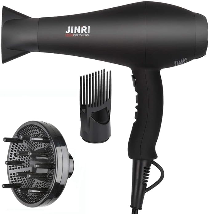 Hair Dryer 1875W Negative Ionic Fast Dry Low Noise Blow Dryer Professional Salon Hair Dryers with Diffuser Concentrator Styling Pik 2 Speed and 3 Heat Settings (Bk)