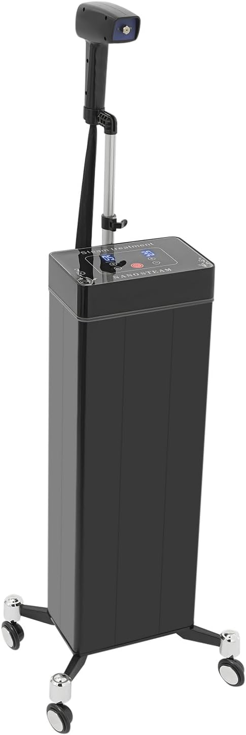 Professional Nano Hair Steamer Machine 1200W Standing Hair Steamer for Deep Conditioning w/ 10-Level Mist &amp Adjustable Height LED Touch Screen &amp 500ml Water Tank (Black)