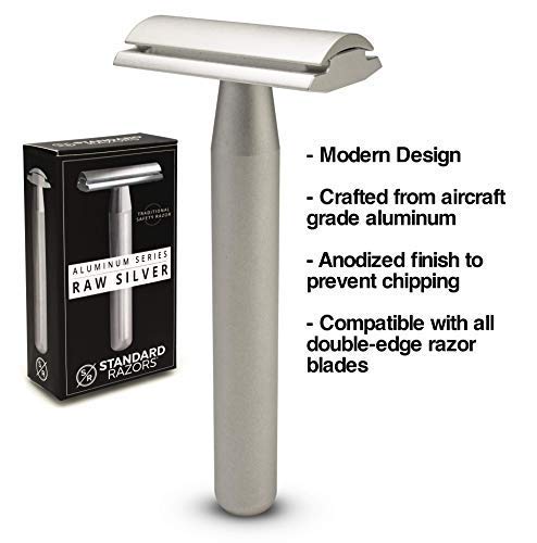 Aluminum Double Edge Safety Razor - Raw Silver | Three Piece Double Edge Safety Razor