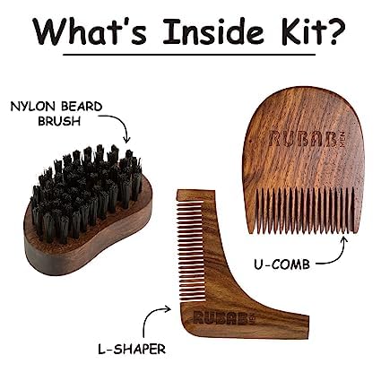 Premium Beard Brush Wooden Shaper &amp Beard Comb for Men | Perfect Beard Grooming Kit of 3 | Also Comes with Carry Pouch | Made in India