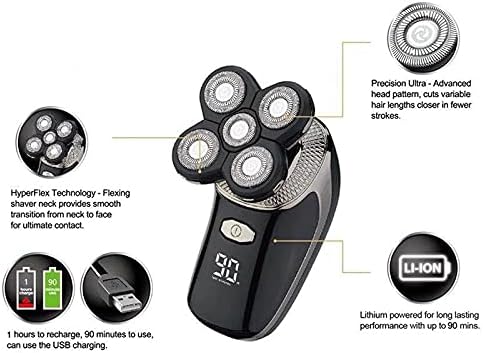Electric Razor for Men 5 in 1 Digital Display Wet Dry Electric Shaver Bald Shaving Machine Men Beard Hair Trimmer Body Facial Electric Razor Rechargeable