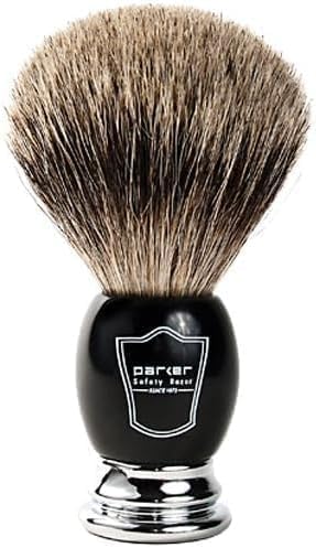 Parker Safety Razor Classic Black Straight Edge Barber Razor Shave Set - Includes 100% Pure Badger Brush Chrome Stand SRB Shavette Razor and 100 Blades