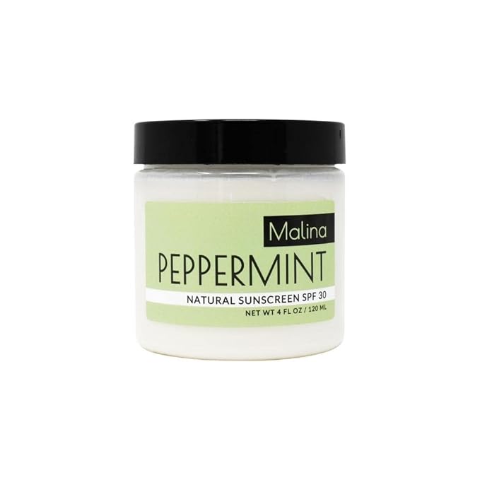 Malina™ Organic Peppermint Natural Sunscreen | SPF 30+ | Nontoxic | Baby-Safe | Reef-Safe | No Preservatives | No Synthetic Fragrance | Made With Pure Essential Oil (4 FL Oz)