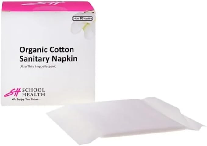 School Health - Organic Cotton Sanitary Napkins Regular Absorbency Ultra Thin Pads for Women - 50 Count