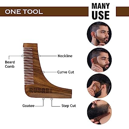 Premium Beard Brush Wooden Shaper &amp Beard Comb for Men | Perfect Beard Grooming Kit of 3 | Also Comes with Carry Pouch | Made in India