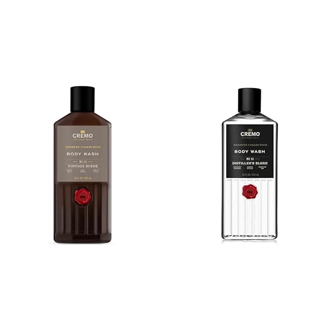 Cremo Men's Body Wash Bundle with Vintage Suede 16 Fl Oz and Distiller's Blend 16 Fl Oz