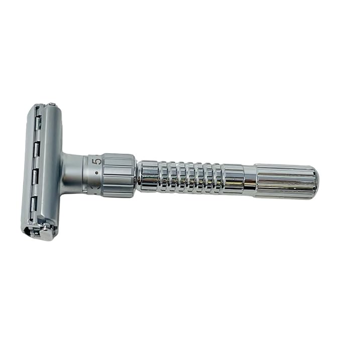 G.B.S Adjustable Double Edge Butterfly Razor Stainless Steel Knurled Handle Ergonomic Non Slip Grip