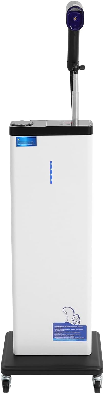 Professional Nano Mist Hair Steamer with Blue Light &amp Negative Ion 9 Levels Adjustable Standing Hair Steamer Machine with Handheld Spray Gun &amp Wheels for Deep Conditioning Treatment (White)