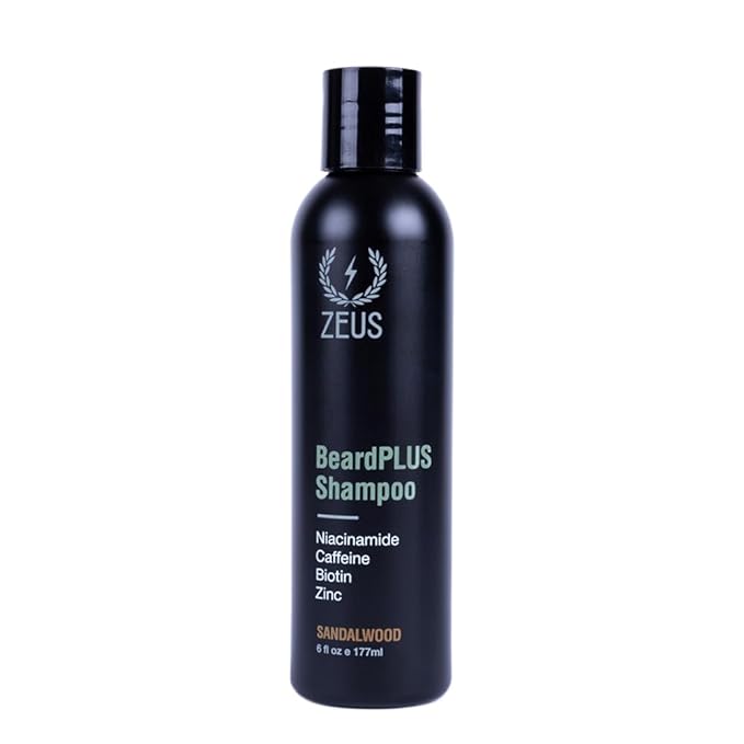 ZEUS BeardPLUS Shampoo for Men Enhanced Beard Growth &amp Hair Care Treatment with Biotin &amp Caffeine to Boost Thickness Strength Hydration and Skin Comfort (Made in USA) 6 oz.