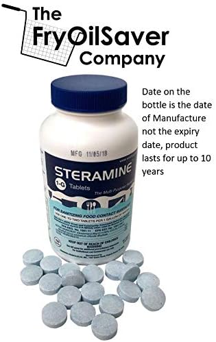 Pack of 4 (600 Tab) Steramine Sanitizing Tablets w/ 30x QT-10 Test Strips by FryOilSaver Co. Steramine Multi Purpose Contact Solution Sanitizer Tablets for Gym Hotel Bar Restaurants &amp Food Ser