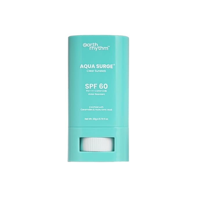Ear.th-Rhythm Aqua Surge Hydrating Sunstick SPF 60 PA++++ | Ceramides &amp Hyaluronic Acid Sunscreen Stick | Lightweight Broad Spectrum UVA/UVB Protection | Vegan &amp Paraben Free | 20g