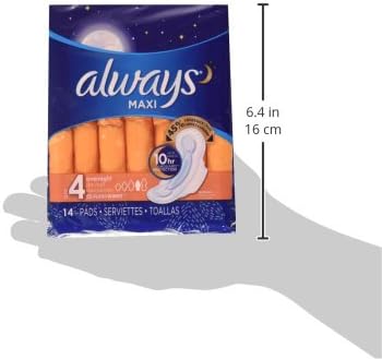 Always Maxi Size 4 Overnight Pads for Women with WingsUnscented 14 Count - Pack of 4 (56 Count Total)