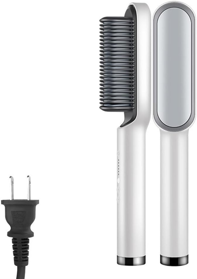 Hair Straightener Brush Hair Straightener Comb Straightening Brush for Women with 5 Temps 30s Fast Heating &amp Dual Voltage (Color : White)