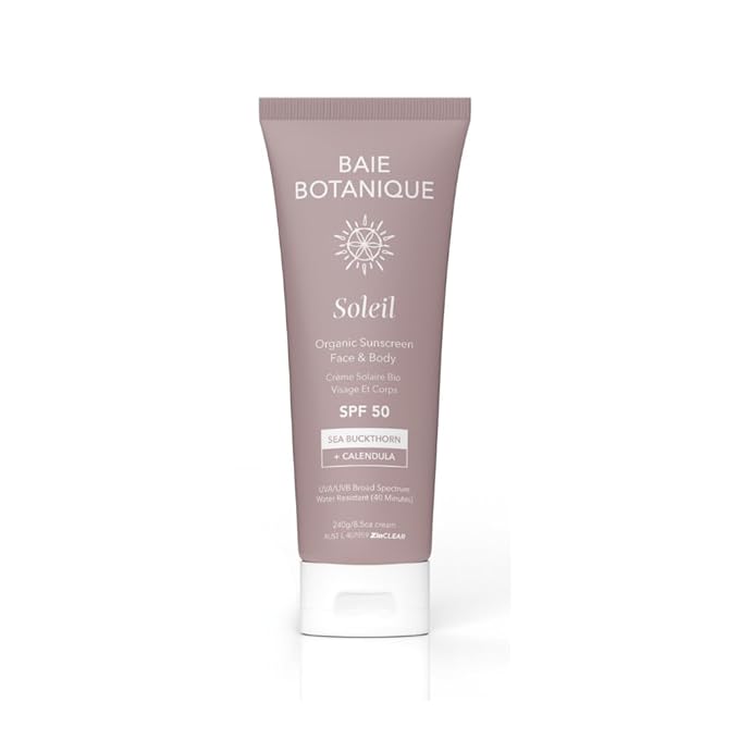 Baie Botanique Soleil – Organic Mineral Sunscreen SPF 50 for Face &amp Body – Non-Toxic – Sea Buckthorn &amp Calendula – Natural &amp Vegan – Chemical Filter Free – Reef Safe – Broad Spectrum UVA/U