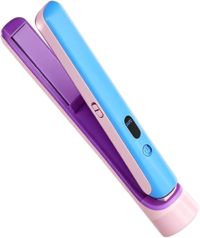 Cordless Hair Straightener Portable Travel Rechargeable Flat Iron Fast HeatingAdjustable Temperature for Professional Straightening &amp CurlingPortable and Travel-Friendly (Purple+Blue)