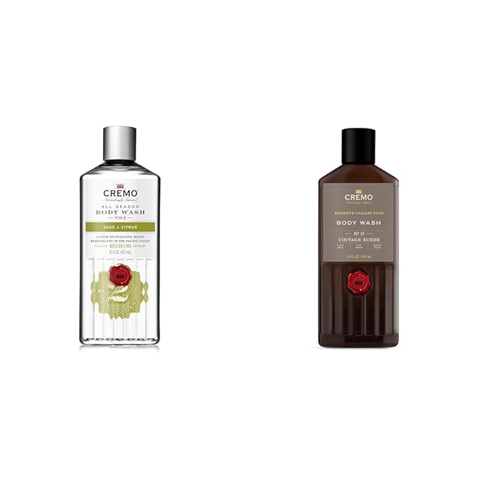 Cremo Men's Body Wash Bundle with Bright Mandarin Dry Herbs White Cedar and Vintage Suede Fragrances 2x16 Fl Oz