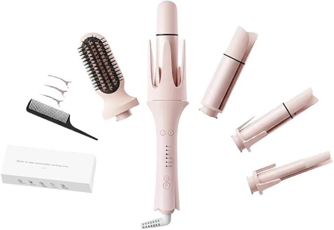 4-in-1 Automatic Curling Iron Set with 3 Interchangeable Barrels (1 1.2 1.5) &amp Straightener Comb Ionic Hair Curler for Waves and Straight Styles Anti-Scald 3 Temperature SettingsTangle-Fr