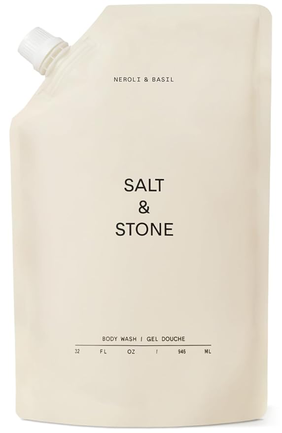 Salt &amp Stone Body Wash with Antioxidants for Deep Moisture | For Women &amp Men Sulfate Paraben &amp Dye Free Leaving Skin Soft and Hydrated | Neroli &amp Basil Refill 32 fl oz