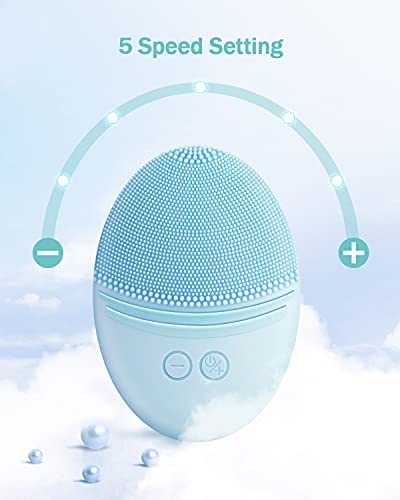 EZBASICS Facial Cleansing Brush Waterproof Sonic Vibrating Face Brush for Deep Cleansing Gentle Exfoliating and Massaging Inductive charging (Blue)