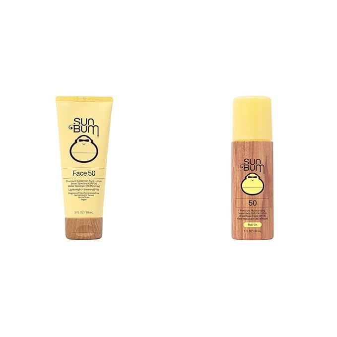 Sun Bum Original SPF 50 Sunscreen Face Lotion 3oz &amp Roll-On Lotion 3oz Bundle | Vegan and Hawaii 104 Reef Act Compliant