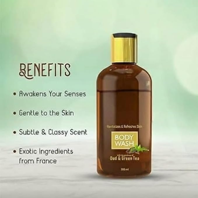 Oud &amp Green Tea Body Wash For Men &amp Women Long Lasting Fragrance 300ml