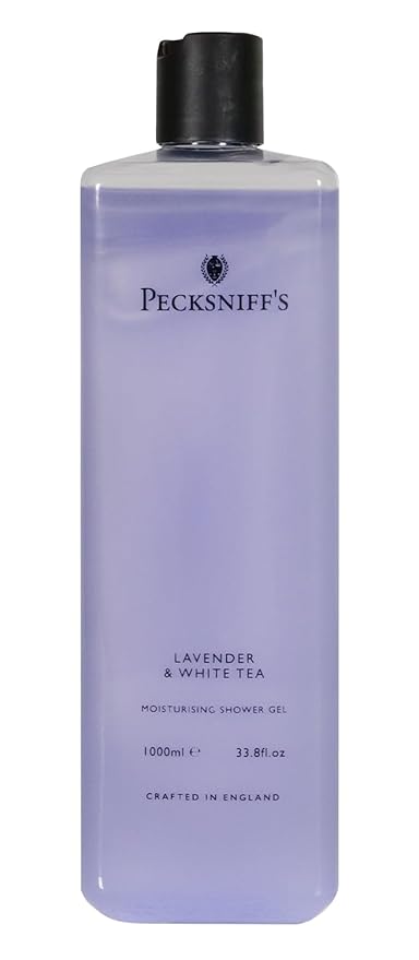 Pecksniff's 33.8 Fluid Oz Shower Gel (Lavender &amp White Tea) - Gentle Cleanser for Sensitive Skin - Moisturizing &amp Hydrating - All Natural Cruelty Free Body Wash - Vitamin B Enriched Body Wash