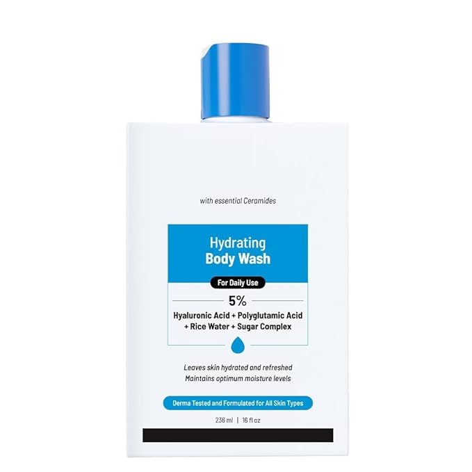 HS Hydrating Body Wash | Hyaluronic Acid Bodywash for Intense Hydration | Reduces Flakes &amp Itchiness | For Dry Skin | Polyglutamic Acid &amp Hyaluronic Acid | SLS &amp Paraben Free | For Women &