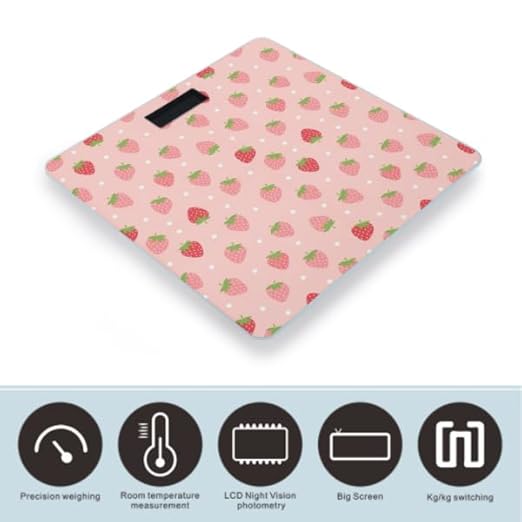 Women's Smart Scale for Body Weight Digital Bathroom Weighing Scale Automatic Switch Energy Saving Scale Compatible with Cute Pink Strawberry Polka Dot