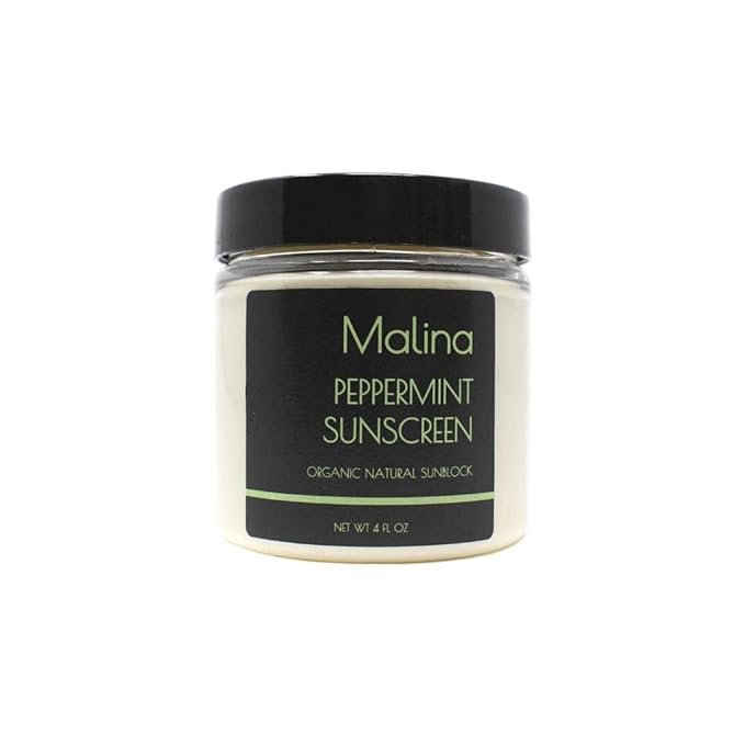Malina™ Organic Peppermint Natural Sunscreen | SPF 30+ | Nontoxic | Baby-Safe | Reef-Safe | No Preservatives | No Synthetic Fragrance | Made With Pure Essential Oil (4 FL Oz)