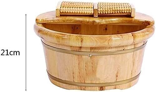 Foot TubHome Solid Cypress Wood Acupuncture Points Massage Foot Basin Foot Spa Wooden Tub with Cover Foot Bath Soaking Tub Movable Universal Wheel