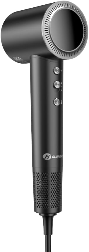 slopehill 110000 RPM Professional Hair Dryer - 0.8lb Ultra-Lightweight 2 Billion Ion Technology for 98% Frizz Reduction AI Smart-Temp Control Magnetic Attachments for All Hair Types (Dark Grey)