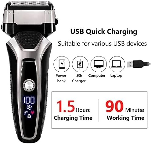 Men's Shaver USB Rechargeable Electric Shaver Stainless Steel Shaving Machine for Men 3D Triple Floating Blade Razor Shaver Barber Electric (Color : Silver with Box)