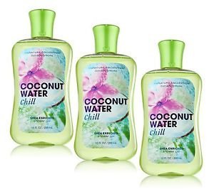Lot of 3 Bath &amp Body Works Signature Collection Coconut Water Chill Shea Enriched Shower Gel 10 Fl Oz Each (Coconut Water Chill)