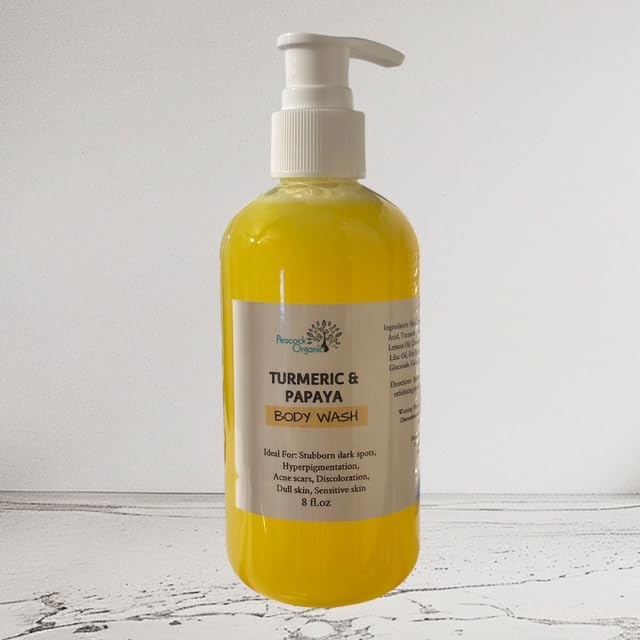 Turmeric Kojic Acid Body Wash with Papaya Extract – Brightening Body Cleanser for Uneven Skin Tone &amp Dark Spots Hydrating Shower Gel with Shea Butter &amp Aloe for Smooth Radiant Skin - 8oz