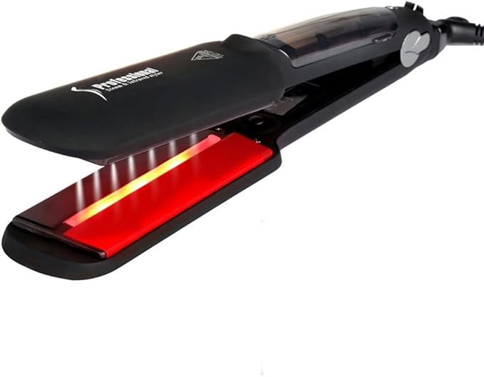 Professional Infrared Steam Hair Straightener 2 inch Tourmaline Ceramic Flat Iron Vapor Instant Heat Up with Adjustable Temperature Dual Voltage (Black)