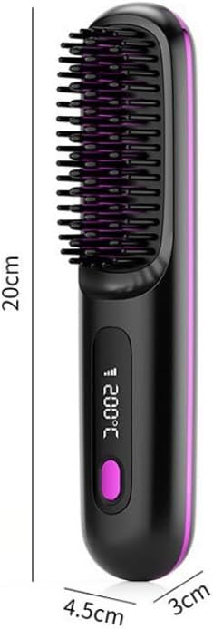 .Portable Cordless Hair Straightening Brush Mini Travel Size Ceramic Coating Anti-Scald Design Black Blue White and Pink (Black)