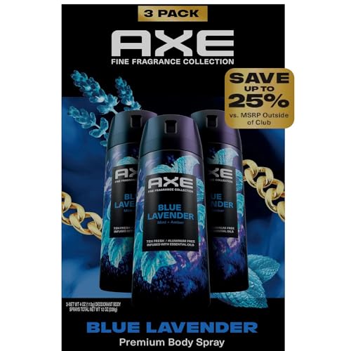 AXE Fine Fragrance Collection Premium Deodorant Body Spray Blue Lavender (3 Ct)